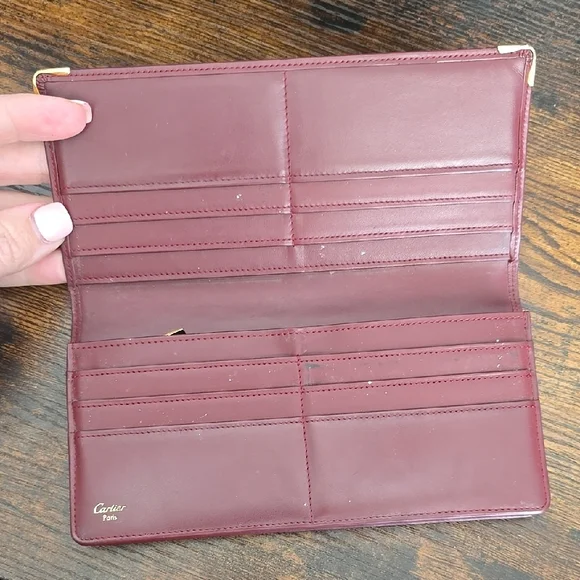 Cartier Maroon Leather Card Holder with Gold Logo - Picture 7 of 12
